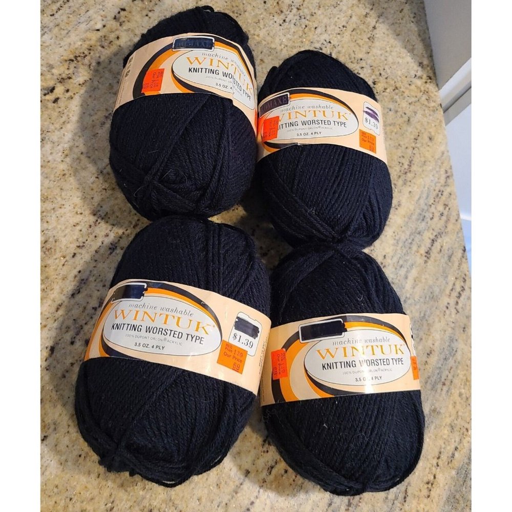 Lot Of 4-Vintage ROMAXE Wintuk Knitting Worsted Type 4ply Yarn Black 60